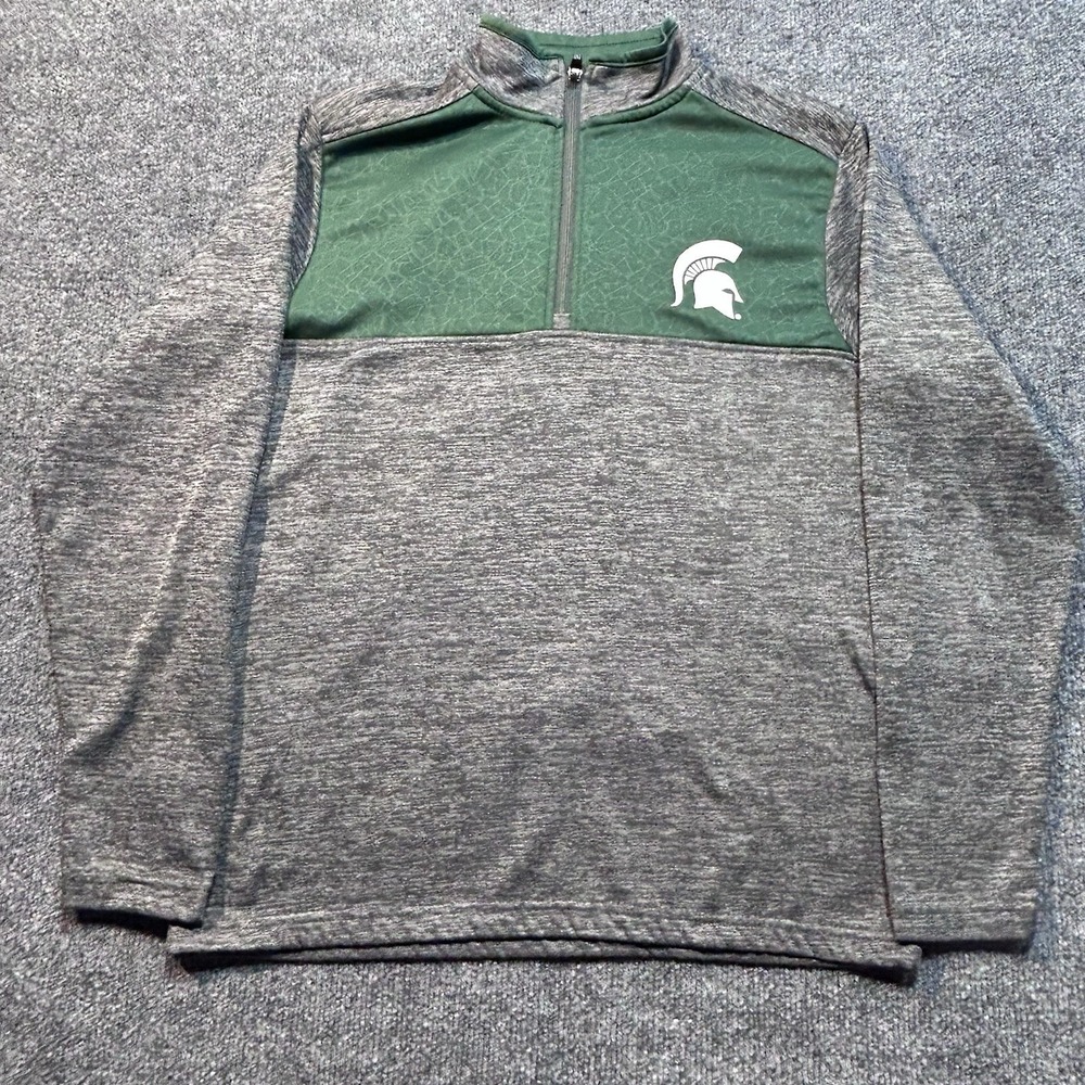 Michigan State University MSU Spartans Quarter Zip Gray Light Jacket Mens Small - Picture 2 of 10